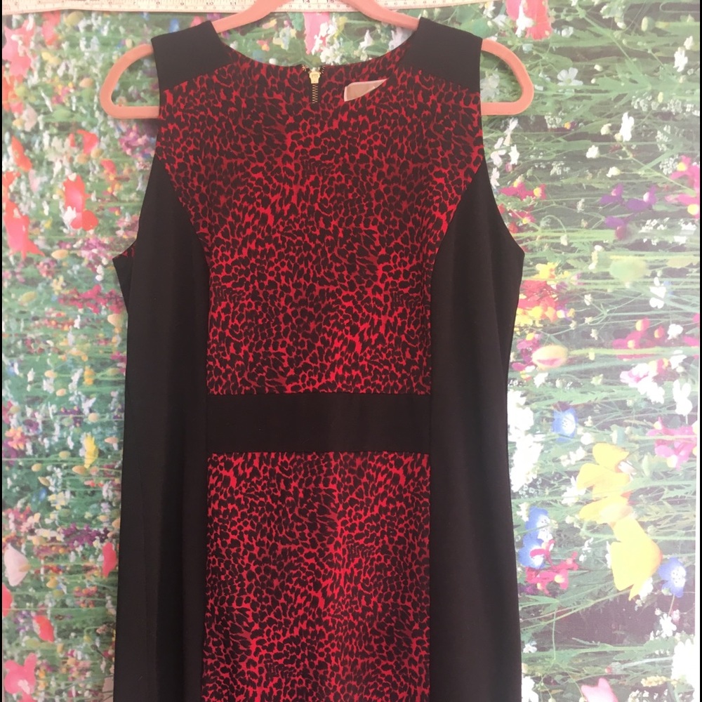 MICHAEL KORS Black Red No Sleeve Animal Dress 14